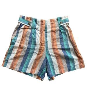 New York and Company Striped High Wasted Linen Blend Shorts- Size M